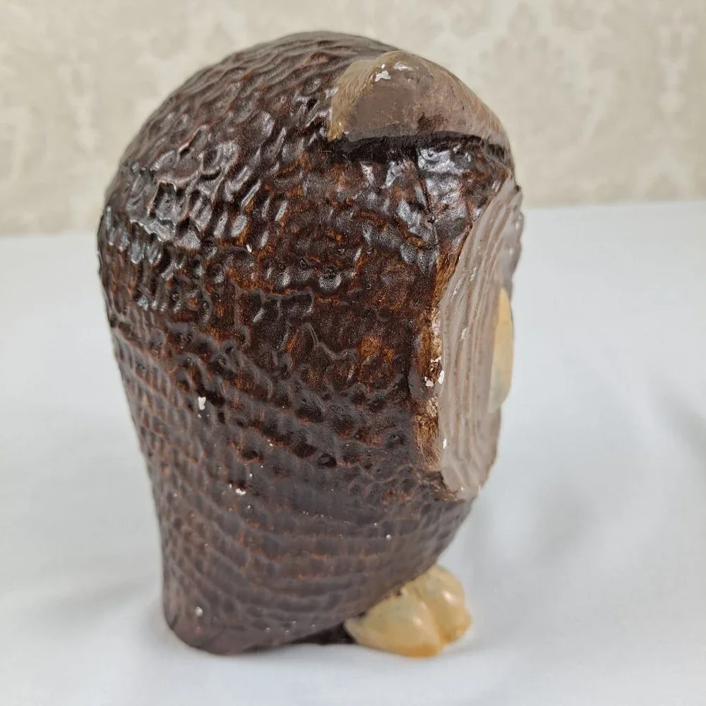 Hand Painted Pottery Owl Brown Tan Large Eyes